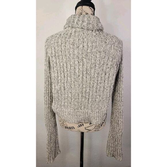 Free People Sweater Small Marled Ivory Combo Twisted Cable T-Neck Long Sleeves - Picture 7 of 12